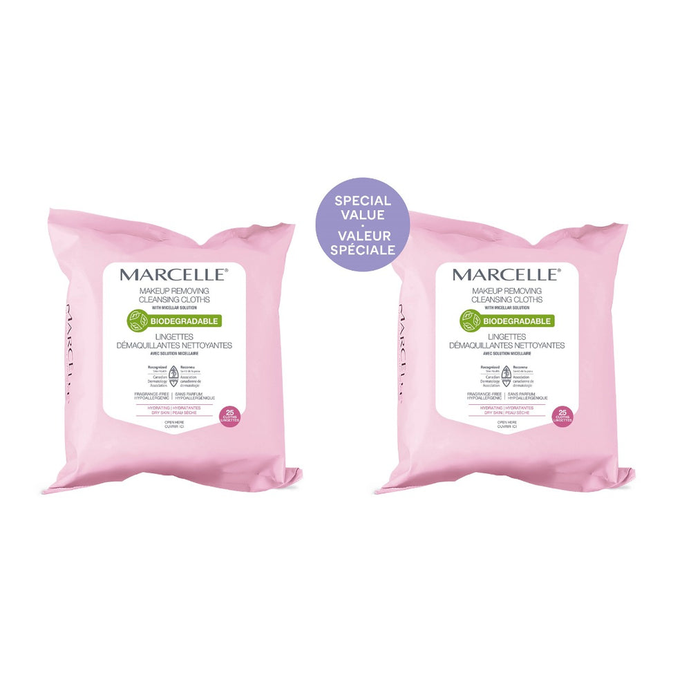 Duo - Lingettes démaquillantes nettoyantes et hydratantes biodégradables